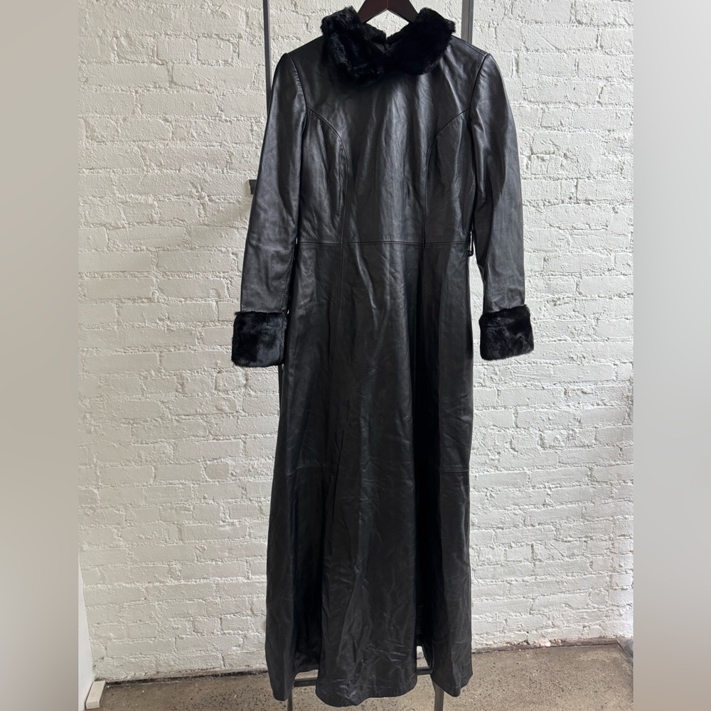 Kim’s Custom Vintage Handmade Black Leather Floor-Length Dress with Faux Fur